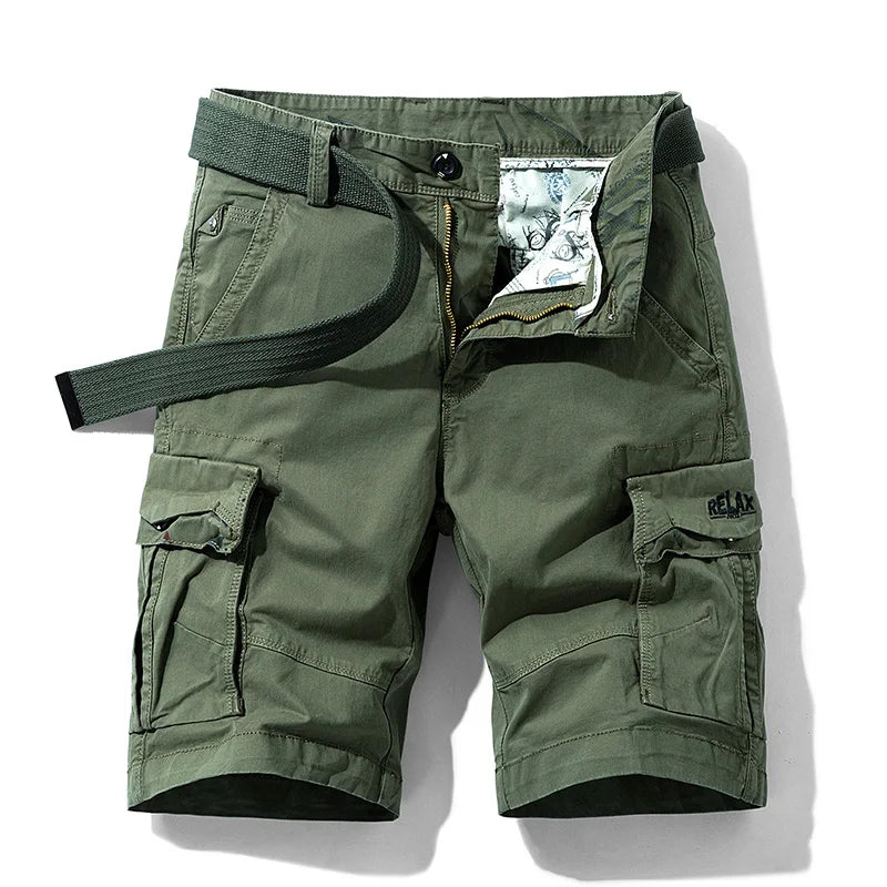 Cargo Shorts Men Spring Summer Breeches Cotton Bermuda Solid Denim Casual Multi-Pocket Pants Clothing Men’s Cargo Short