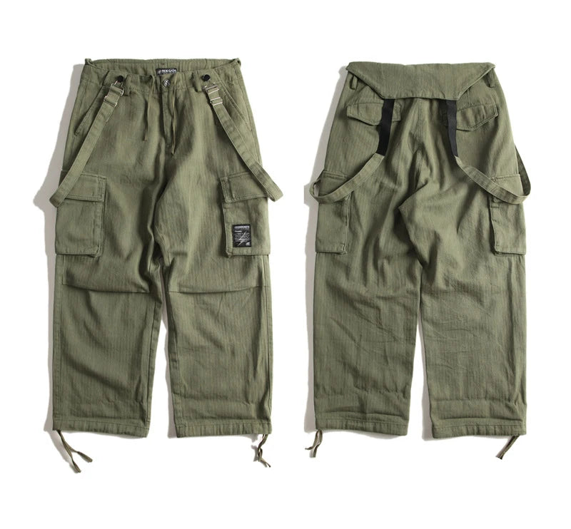 Autumn Spring Men Suspenders Casual Ins Popular Loose Pockets Cargo Bib Pants Jumpsuit Trousers