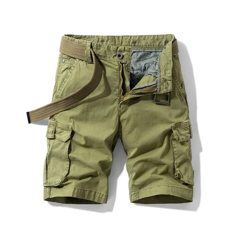 Men's Summer Solid Multi-pocket Five-point Pants Loose Stretch Cargo Shorts