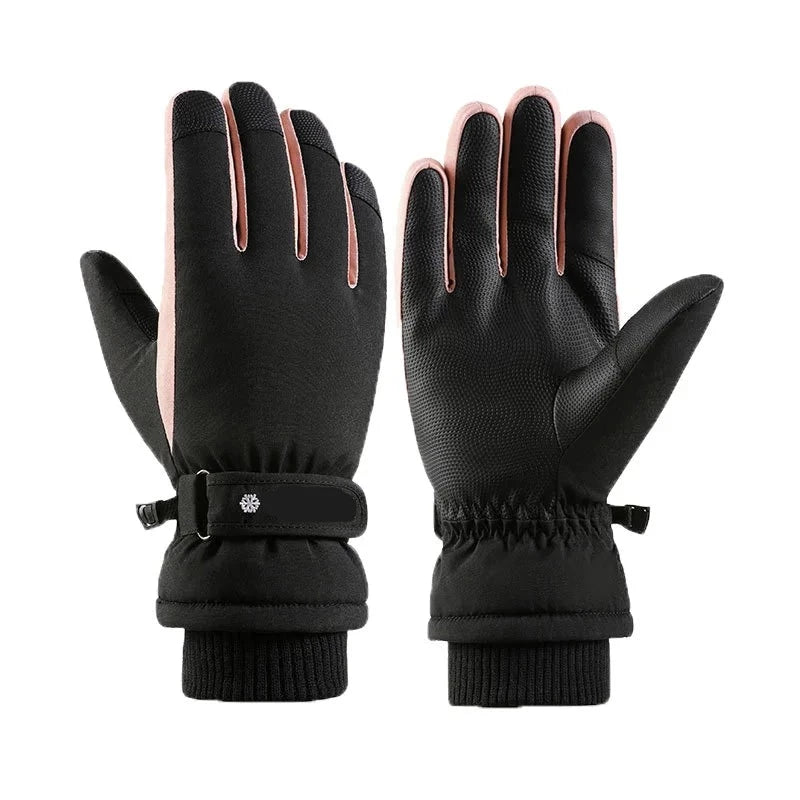 Women Winter Stretch Knit Wrist Silica Gel Non Slip Touch Screen Mitten Plus Velvet Thick Warm Sport Waterproof Skiing Glove