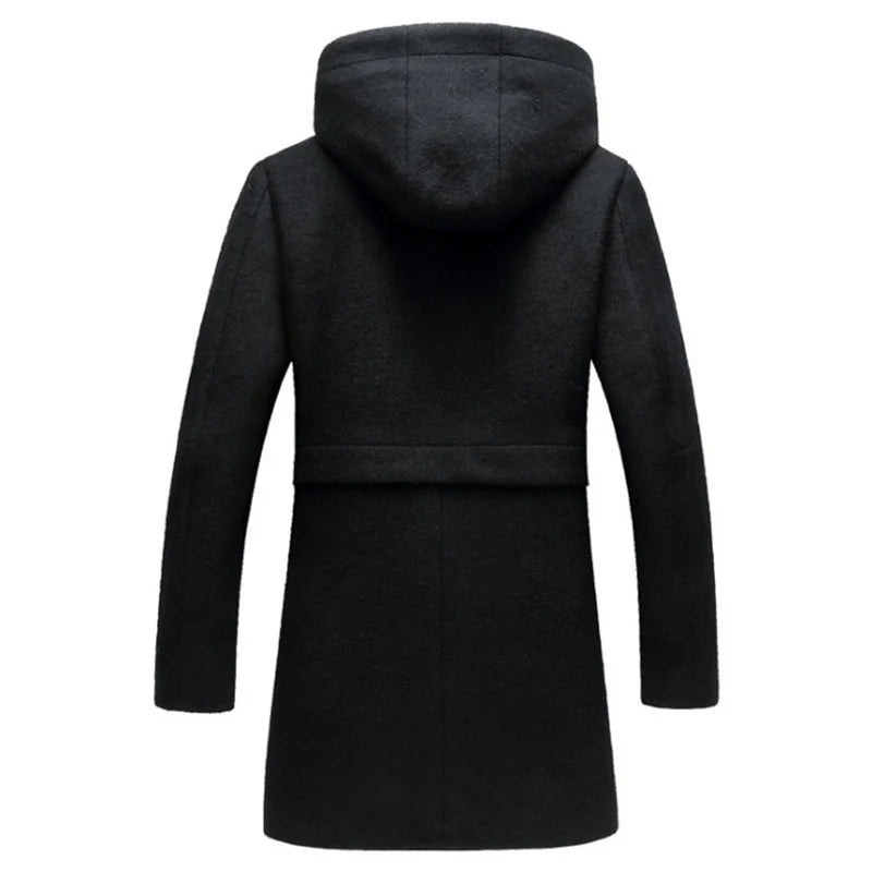 Winter men's wool coat Long trench coat Clothing Top hooded woolen coat men