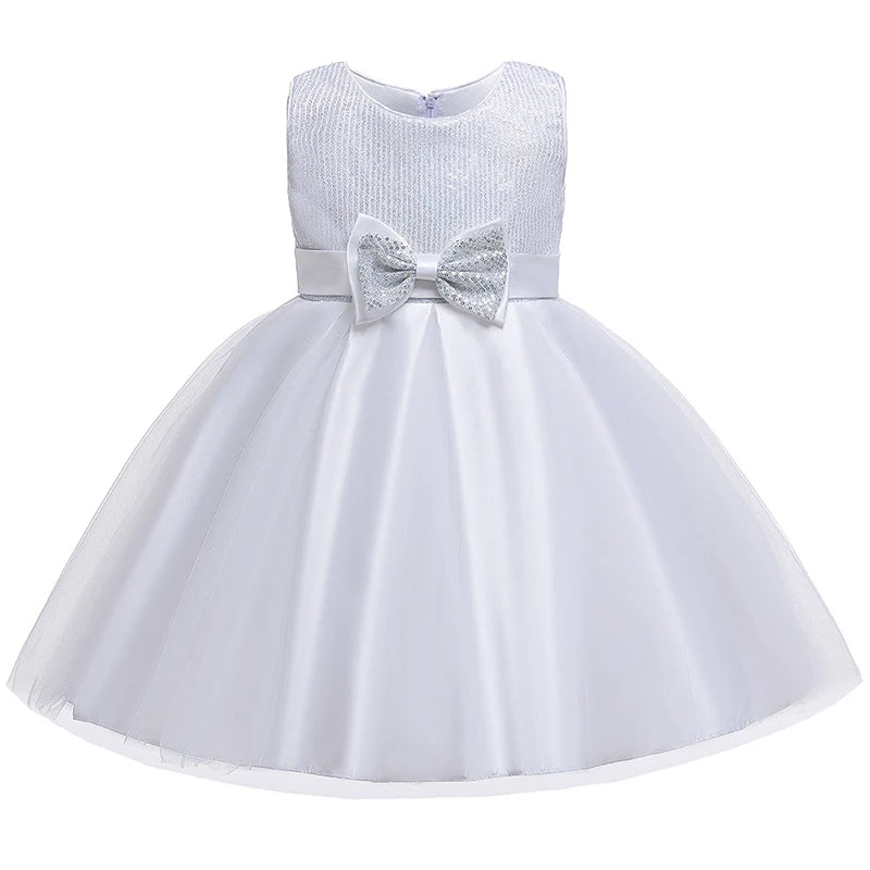 Children Clothes Sequin Dress Bow Knot Girl Princess Dress Puffy Flower Girl Wedding Party Dress