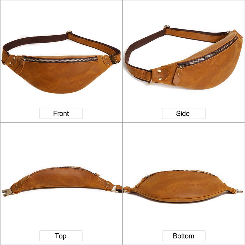 Leather Men's Chest Bag Sling Shoulder Chest Pack Case Pouch Small Men Belt Waist Bag