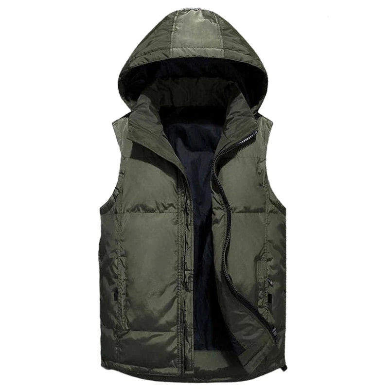 Men down vest warm leisure sleeveless waistcoat zipper removable hooded jackets quilted vest