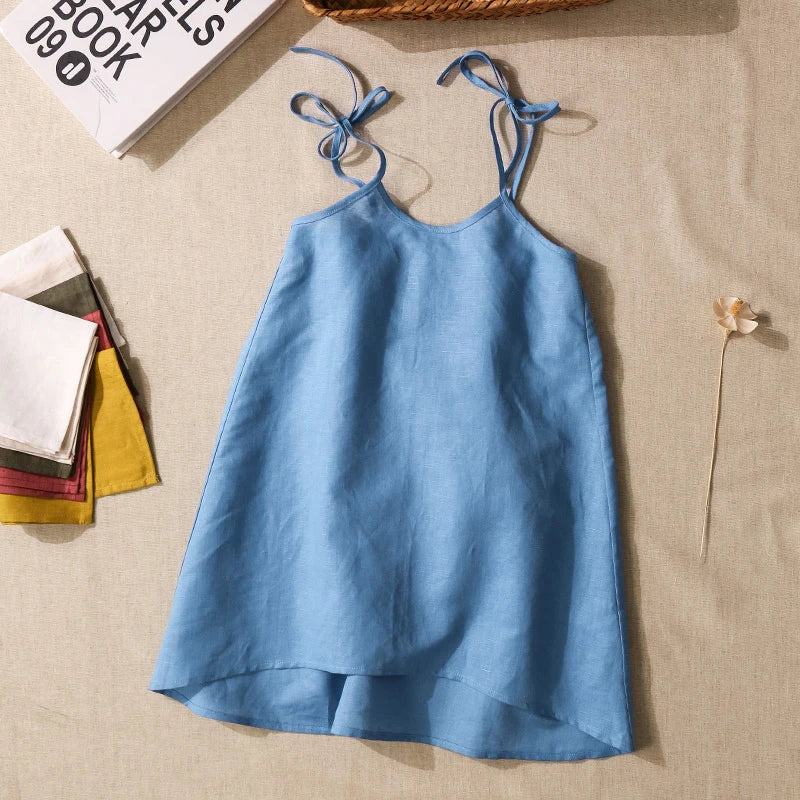 Girls Cotton And Linen Sling Dress Summer Sleeveless Breathable Casual Bandage Children's Suspender Dresses