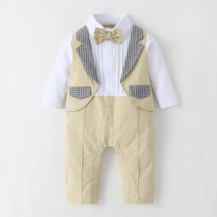 Gentlemen with Detachable Bowtie Long Sleeves Baby Boy's Jumpsuits