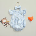 Baby Romper with Hairband Kids Floral Round Neck Fly Sleeve Bodysuit Headband for Summer