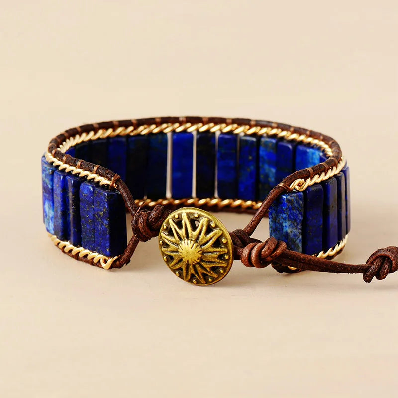 Latest Leather Wrap Bracelets Jaspers Lapis Chain Cuff Bangles Bracelets Bohemian Punk Jewelry