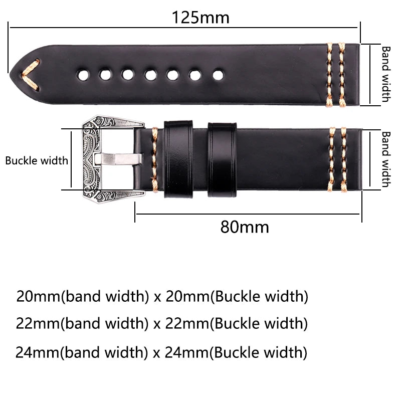 Handmade Watchband Genuine Leather Watch Band Strap Watch Accessories Retro Steel Buckle