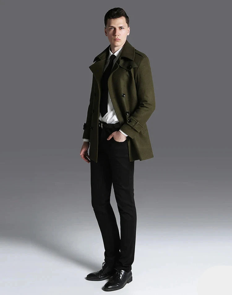 Wool Men Coat British Medium Length Solid Woolen Men Trench Coats Luxury Long Causal Man Coats