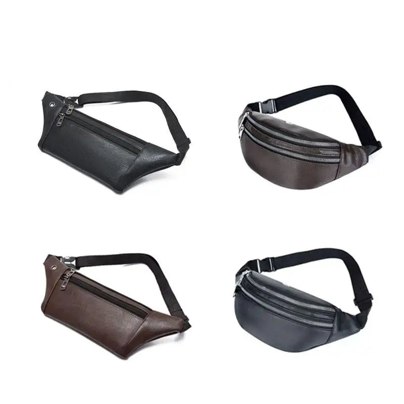 Men's Fanny Pack leather three-layer multi-purpose chest bag with earphone hole Sports money collection waist bag tide