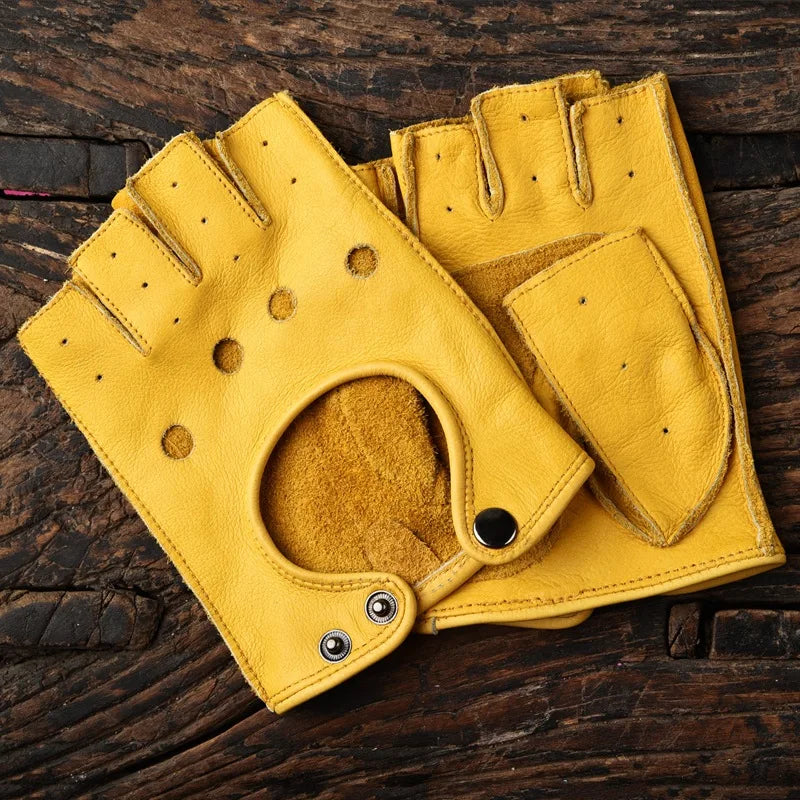 Men Genuine Leather Half Finger Cycling Mitten Summer Sunscreen Thin Section Breathable Glove