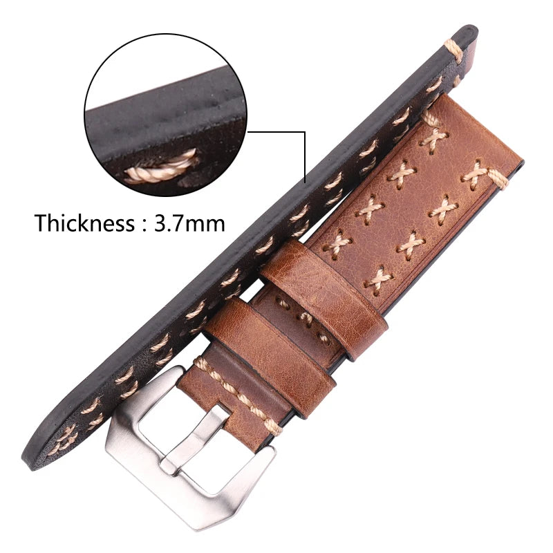 Watchbands Men Watch Band Genuine Leather Thick Watch Strap Belt Stainless Steel Buckle Accessories