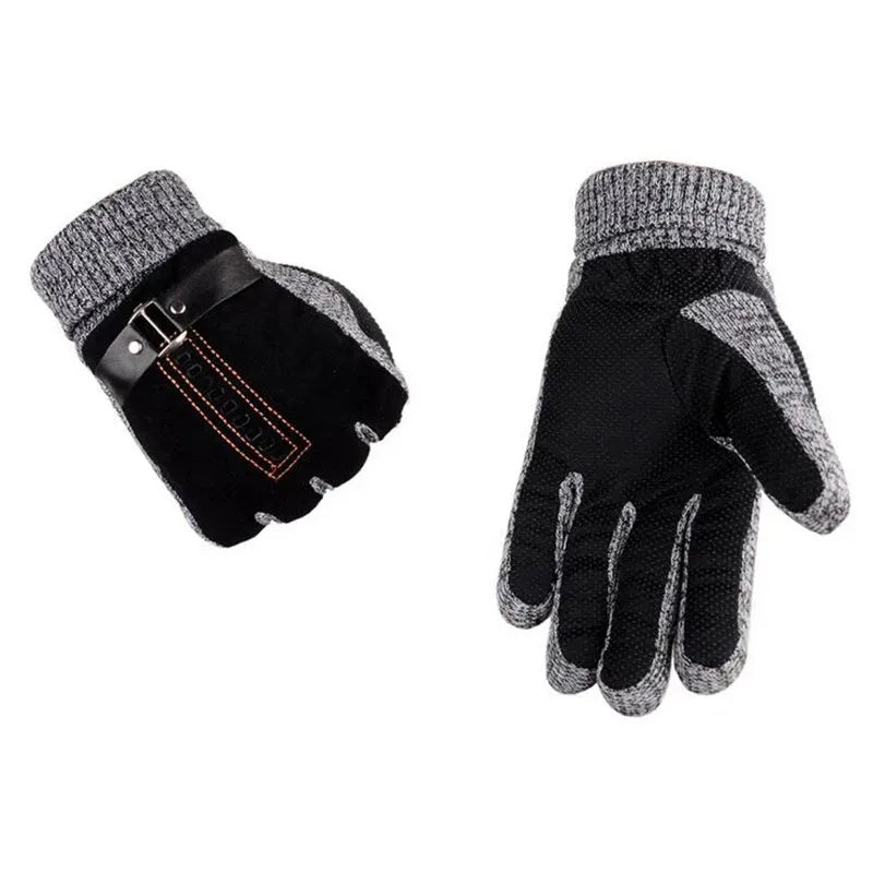 Knitted Wool Gloves Winter Thicken Fleece Warm Men's Genuine Leather Moto Gloves Male Mittens