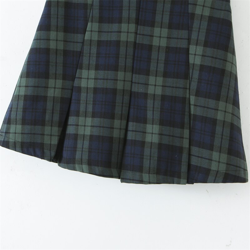 Women Preppy Style Plaid Printed Mini Skirt Sweet Waist Zipper Chic Pleated Skirts