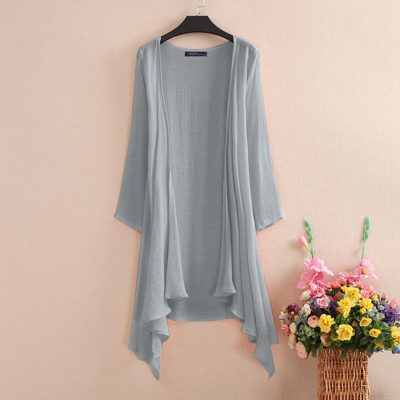 Women's Summer Blouse Cover Up Elegant Solid Cardigans Casual Long Sleeve Irregular Tops Beach