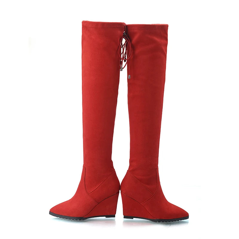 Winter Boots Women Solid Wedges Shoes Heels Over the Knee Boots Female Elegant