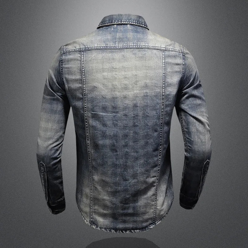 Men Retro Patchwork Denim Shirts for Male