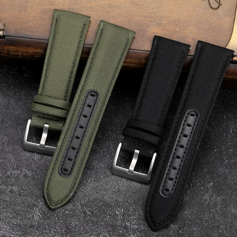 Canvas And Leather Watchband Men's Military Watch Strap Handmade Bracelet