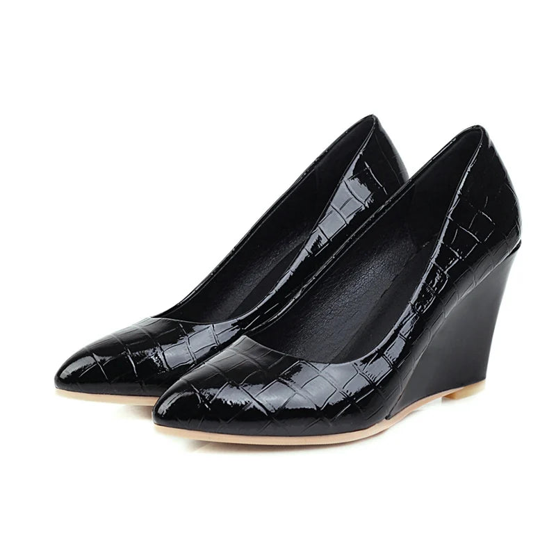 Classic Wedges Heels Pumps Shoes Women Casual Pointed Black White Dress Pumps