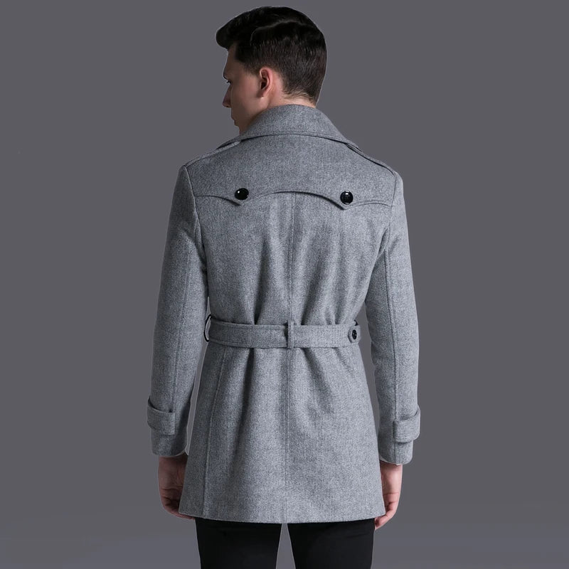 Wool Men Coat British Medium Length Solid Woolen Men Trench Coats Luxury Long Causal Man Coats