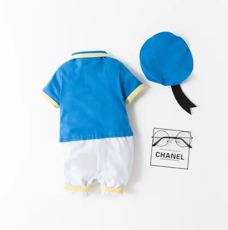 Summer Short Sleeves Blue Baby Boy's Jumpsuits/Baby Romper Clothes with Cap
