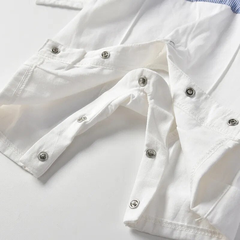 Newborn Boys Clothes Baptism 0 to 3 Months White Romper Jumpsuit Organic Short Sleeve Gentleman Clothing Summer Outfits