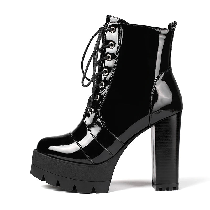 Heeled Female Patent Leather Boots Women Short Boots Gothic Women Shoes