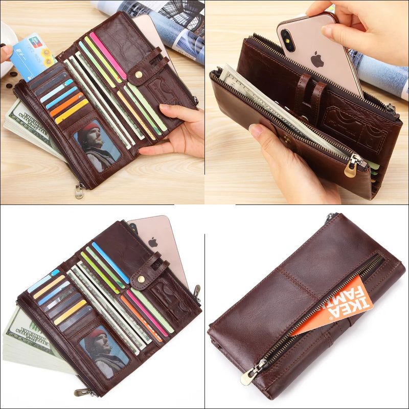 Wallet  genuine leather clutch purse card holder money bag zipper hasp phone wallet