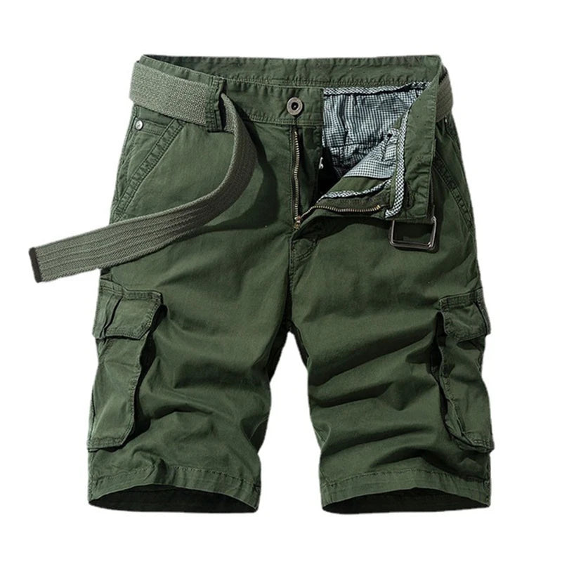 Men's Summer Solid Multi-pocket Five-point Pants Loose Stretch Cargo Shorts