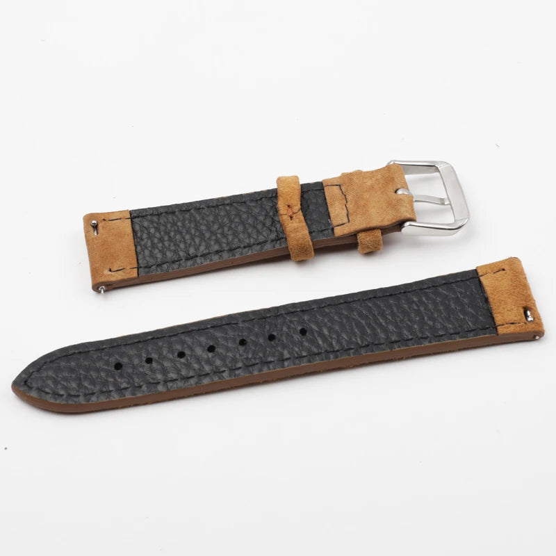 Leather Watchband Vintage Watch Strap Tan Brown Blue Soft Wristband Belt