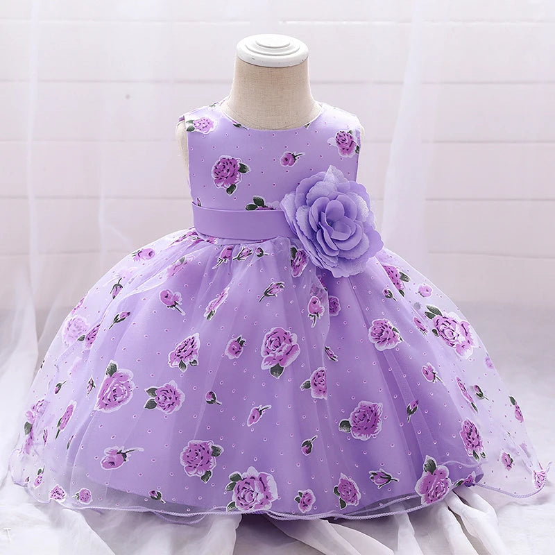 Baby Girl Birthday Party Gown Toddler Kids Pink White Princess Dress Child Lace Flower Baptism Clothes