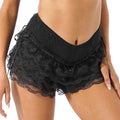 Women Cosplay Shorts Layered Floral Lace Underwear Mid Waist Elastic Waistband Shorts Bowknot Ruffle Panties