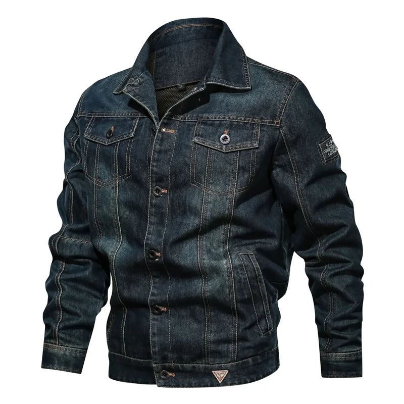 Spring Autumn Men's Denim Jacket Casual Slim Embroidery Ripped Jean Jackets Male Bombe