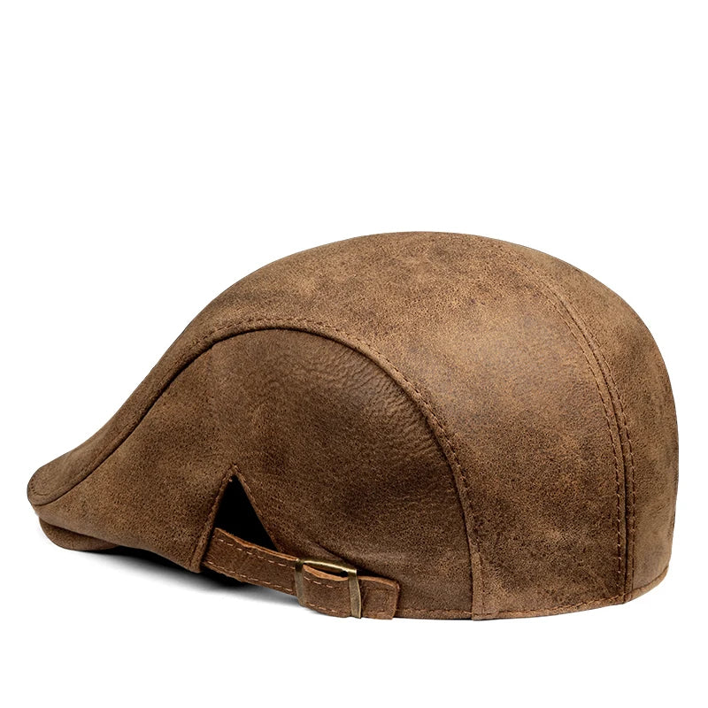 Distressed Retro Leather Beret Hats Men's Stylish Middle-aged Elderly Thin Forward Cap