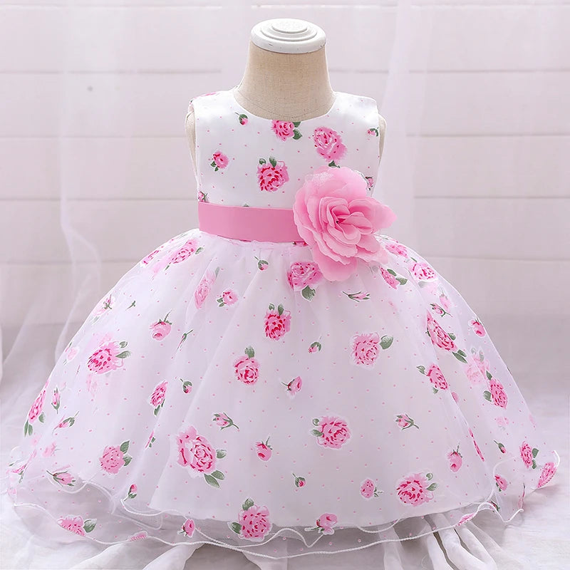 Baby Girl Birthday Party Gown Toddler Kids Pink White Princess Dress Child Lace Flower Baptism Clothes