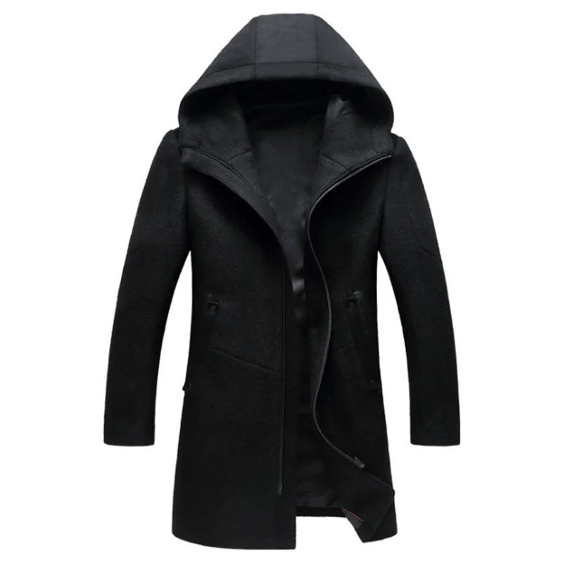 Winter men's wool coat Long trench coat Clothing Top hooded woolen coat men