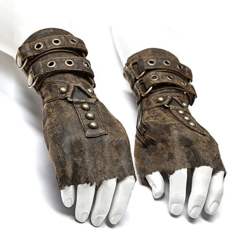 Men Cosplay Retro Gloves Steampunk Men Arm Guard Rivet Gloves Belt Buckle Adjustable