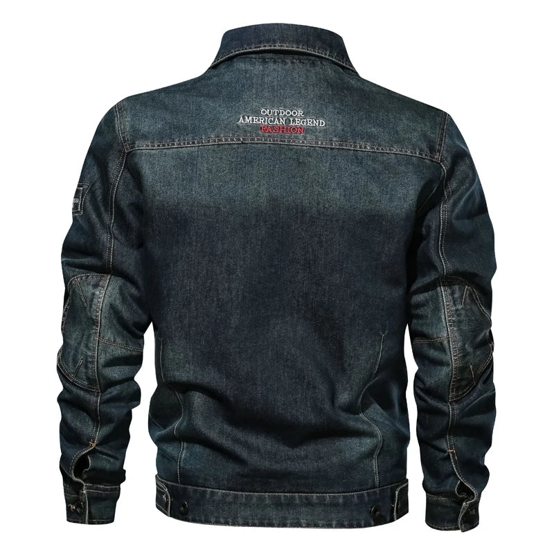 Spring Autumn Men's Denim Jacket Casual Slim Embroidery Ripped Jean Jackets Male Bombe