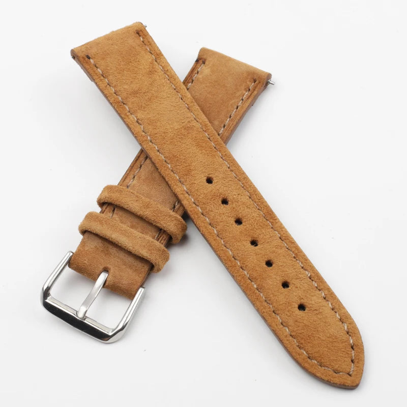 Leather Watchband Vintage Watch Strap Tan Brown Blue Soft Wristband Belt