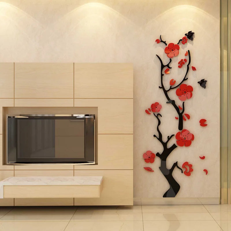 Plum Blossom Tree Home Decor Acrylic 3D Wall Sticker Decals Living Room Hallway TV Background Wall Furniture