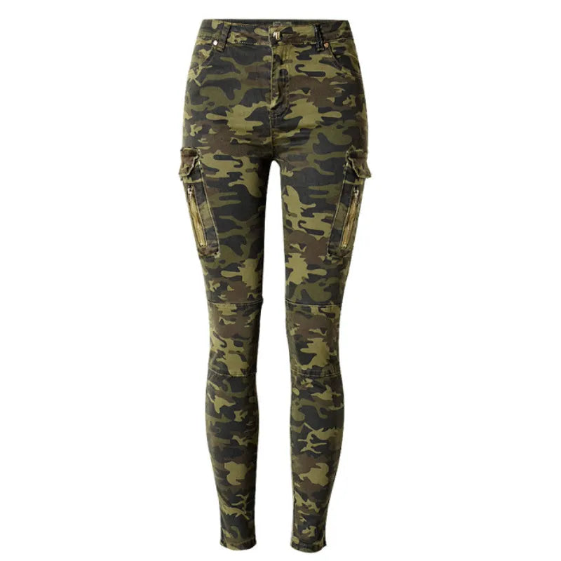 Military Style England Slim Skinny Jeans Women Camouflage Pockets Vintage Trousers Push Up Denim Pencil Pants