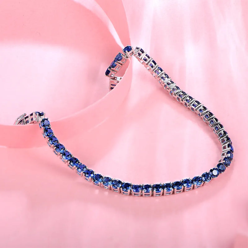 Luxury Solid Sterling Silver Sapphire Spinel Gemstone Strand Bracelets Fine Jewellery Gift for Women