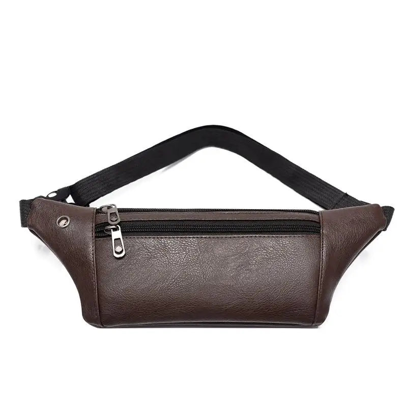 Men's Fanny Pack leather three-layer multi-purpose chest bag with earphone hole Sports money collection waist bag tide