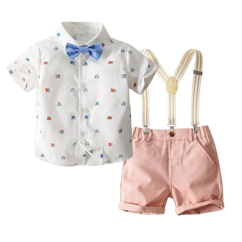 Baby Boy Set Toddler Kids Clothes Children Short Sleeve Shirt Suspender Bow Tie Shorts Kids Casual Suits