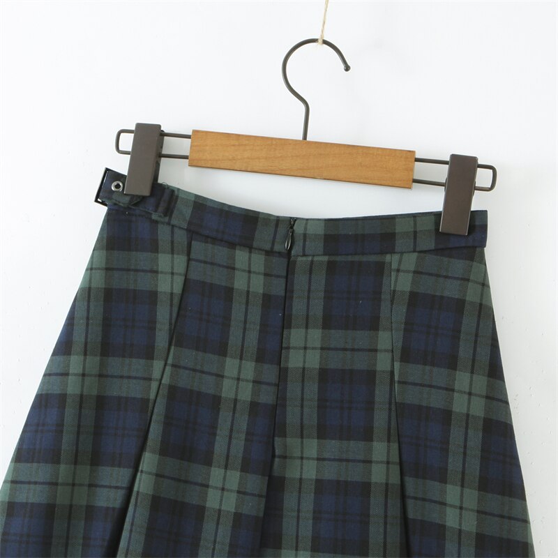 Women Preppy Style Plaid Printed Mini Skirt Sweet Waist Zipper Chic Pleated Skirts