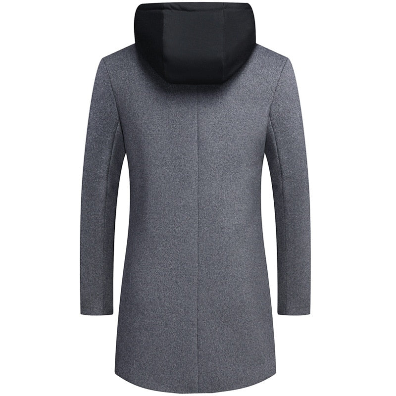 Winter Removable Hood Men Wool Coat Fake Two Casual Thick and Warm Long Jacket Men Overcoat