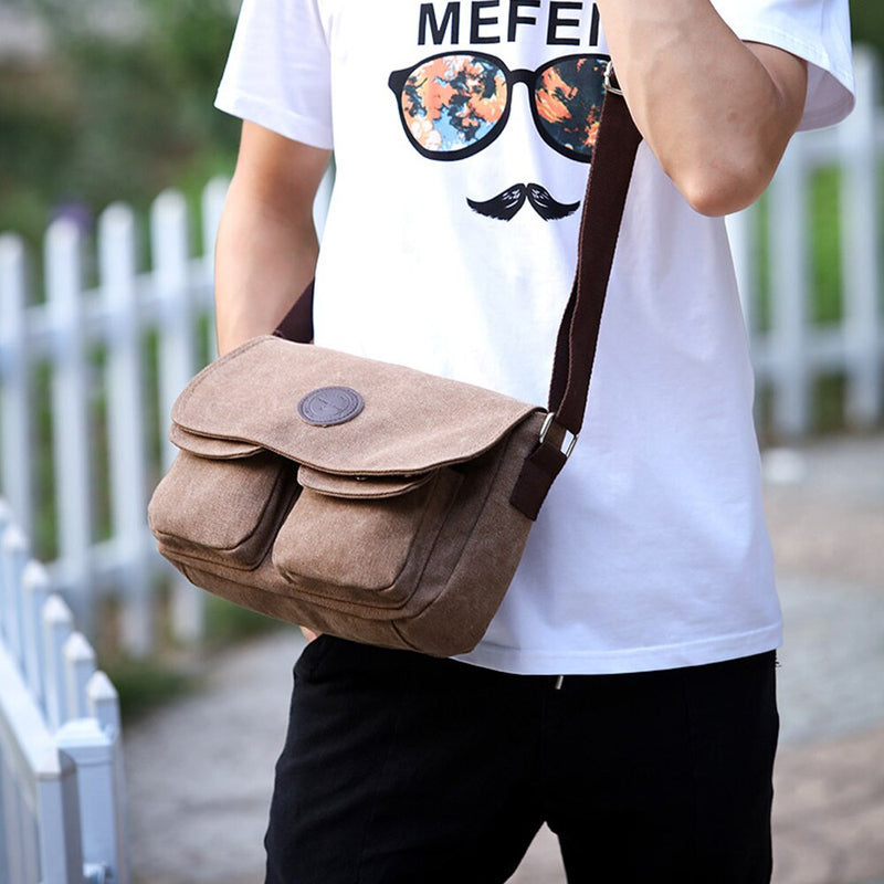 Men Messenger Bags Canvas Shoulder Bag Casual Style Satchels Solid Crossbody Bag Retro Small Bags