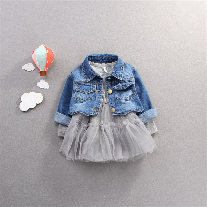 Spring Autumn Infant Baby Girls Clothes Sets Princess Denim Jacket + Dress 2Pcs Set Toddler kids Long Sleeve Outfit Suits