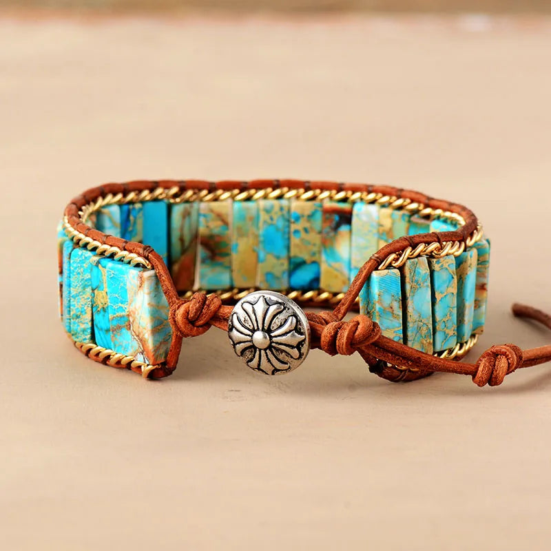 Latest Leather Wrap Bracelets Jaspers Lapis Chain Cuff Bangles Bracelets Bohemian Punk Jewelry